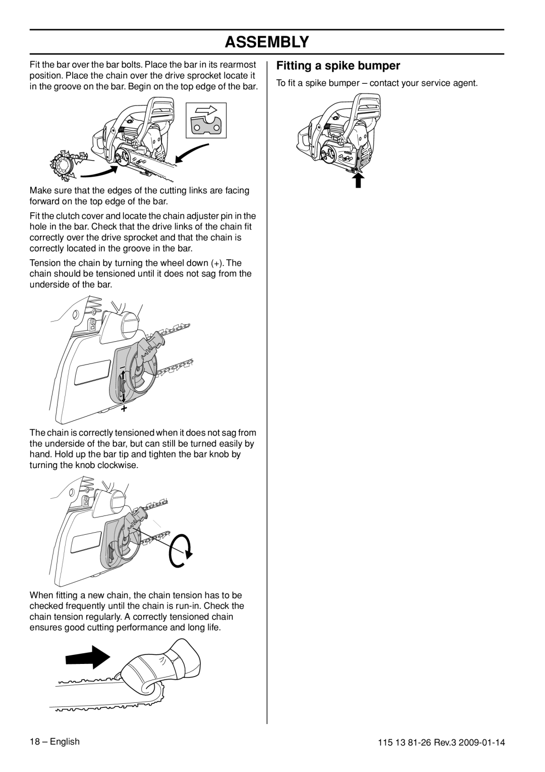 Husqvarna 115 13 81-26 manual Fitting a spike bumper 