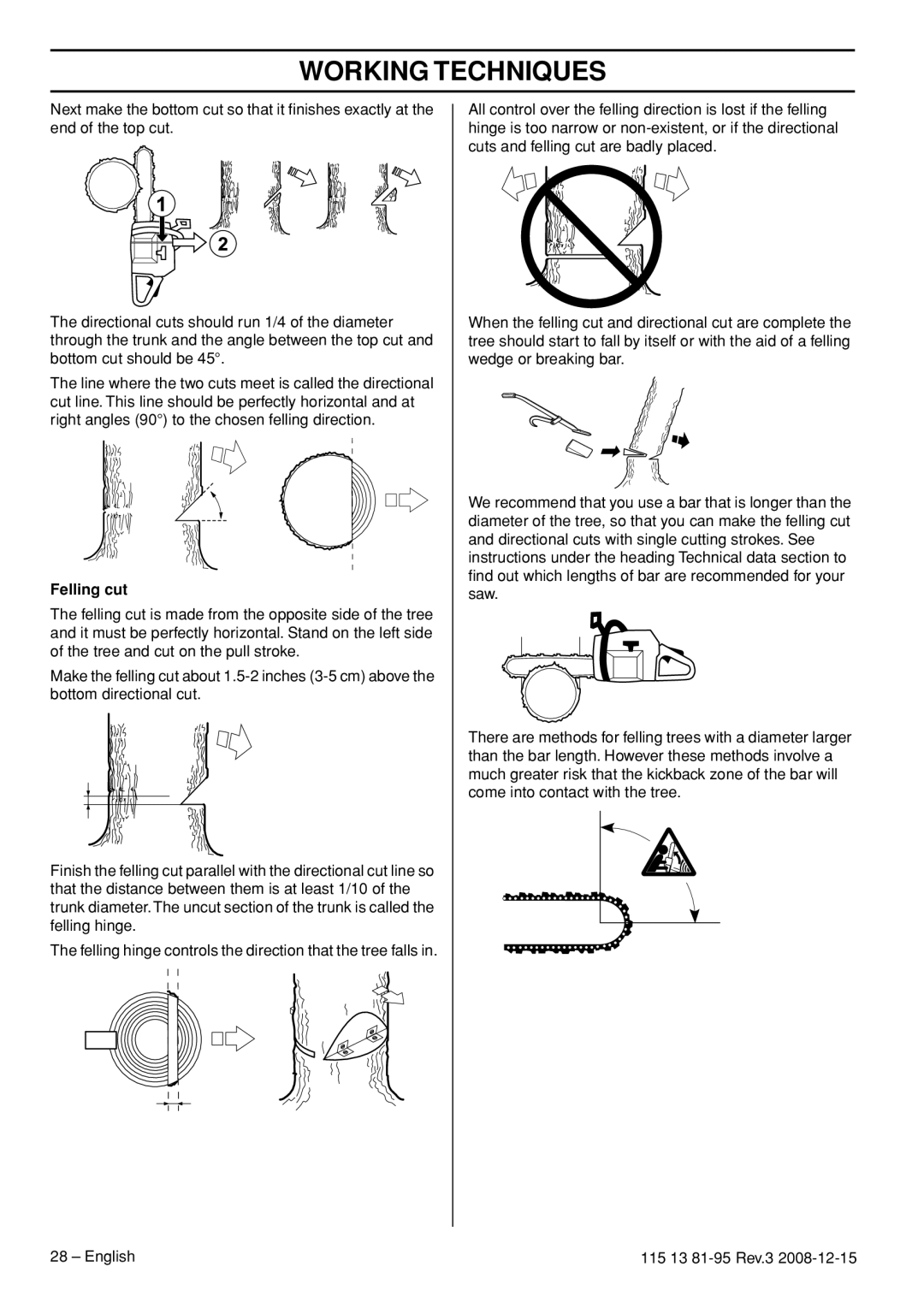 Husqvarna 115 13 81-95 manual Felling cut 