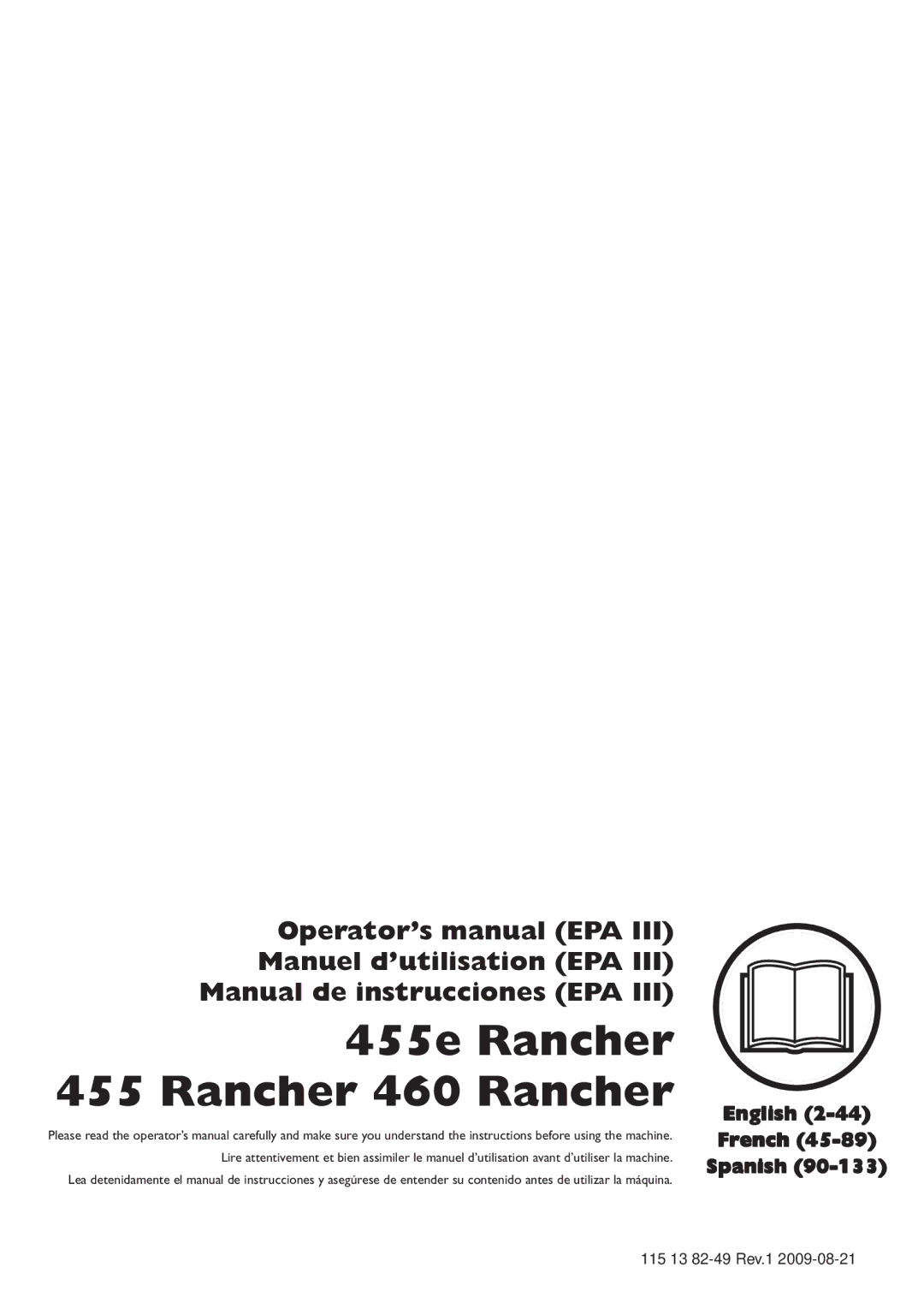 Husqvarna manuel dutilisation 455e Rancher Rancher 460 Rancher, 115 13 82-49 Rev.1 