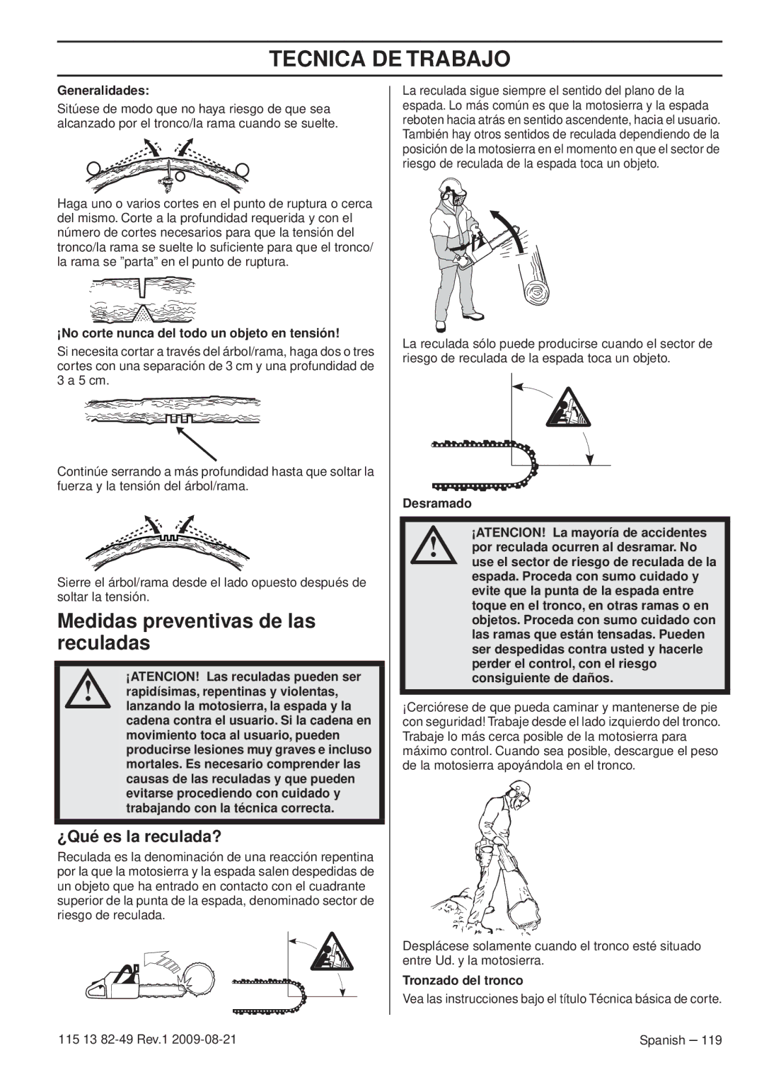 Husqvarna 115 13 82-49 manuel dutilisation Medidas preventivas de las reculadas, ¿Qué es la reculada? 