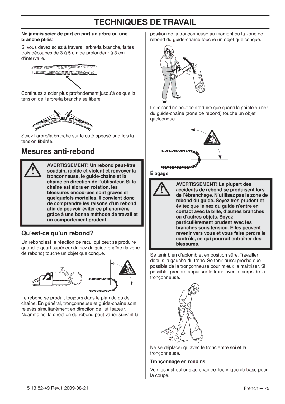 Husqvarna 115 13 82-49 manuel dutilisation Mesures anti-rebond, Qu’est-ce qu’un rebond? 