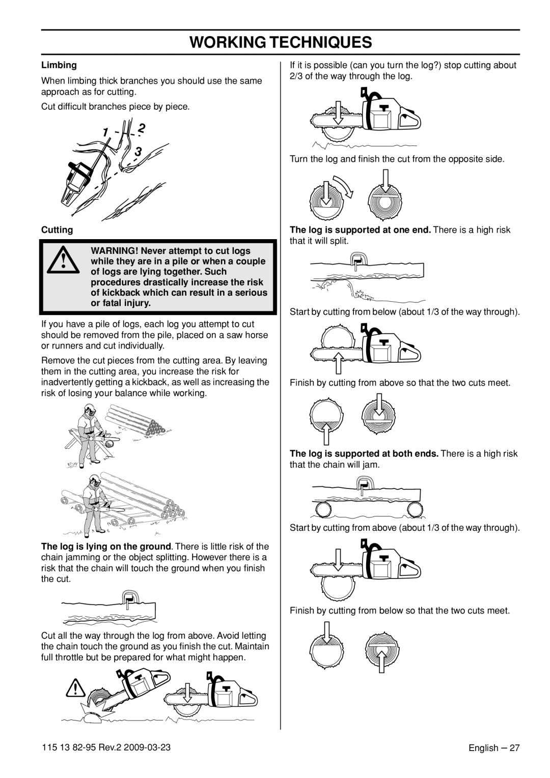 Husqvarna 115 13 82-95 manual Limbing 