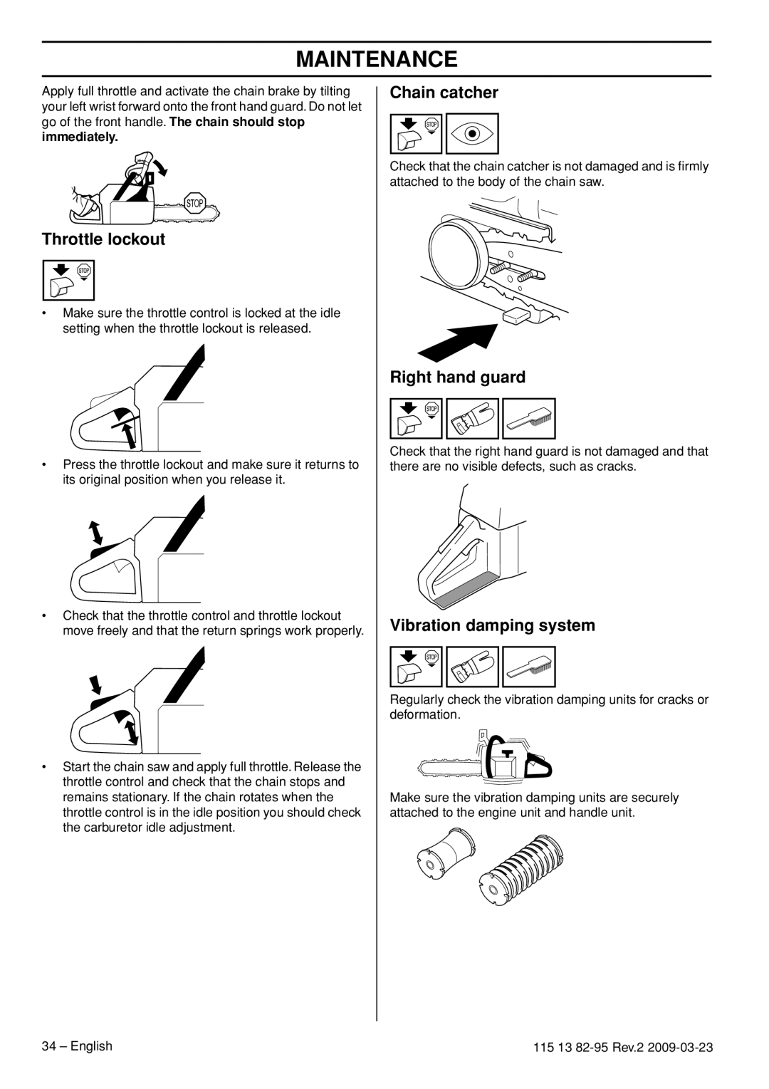 Husqvarna 115 13 82-95 manual Throttle lockout 