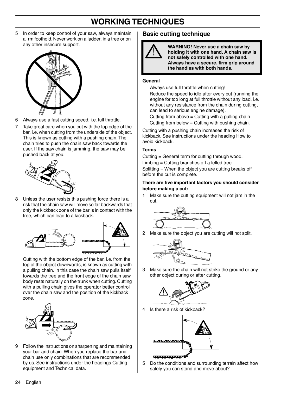 Husqvarna 1150901-95 manual Basic cutting technique, Terms 