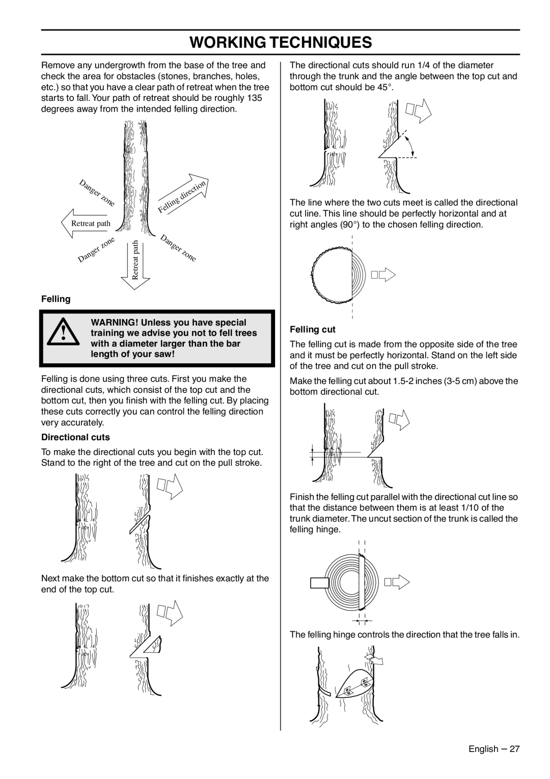 Husqvarna 1150901-95 manual Directional cuts, Felling cut 