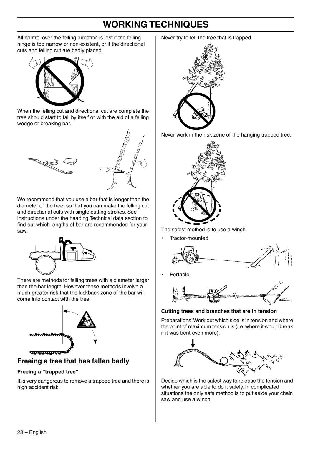 Husqvarna 1150901-95 manual Freeing a tree that has fallen badly, Freeing a trapped tree 