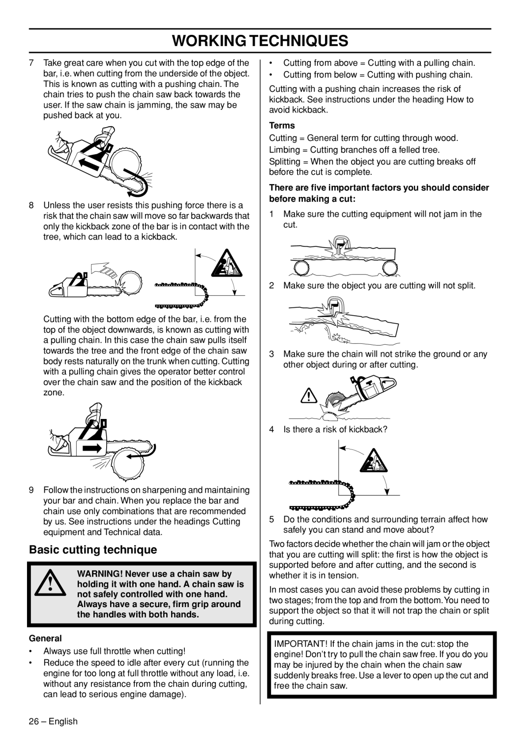 Husqvarna 1150902-95 manual Basic cutting technique, Terms 