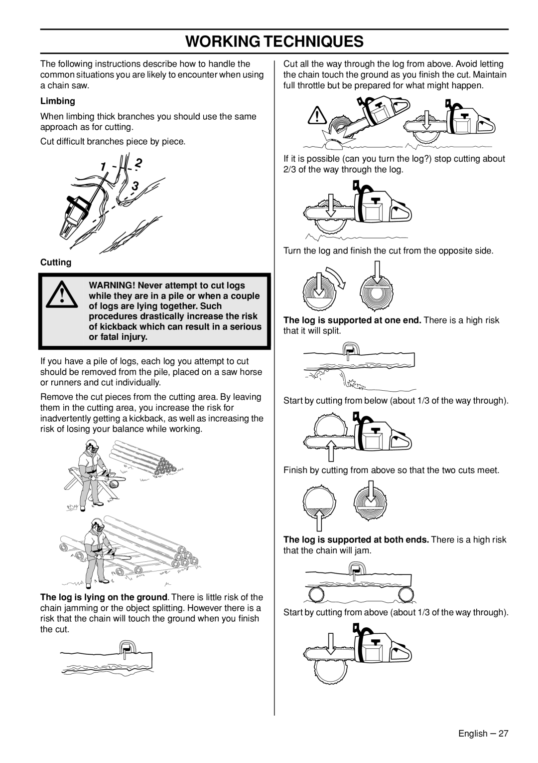 Husqvarna 1150902-95 manual Limbing 