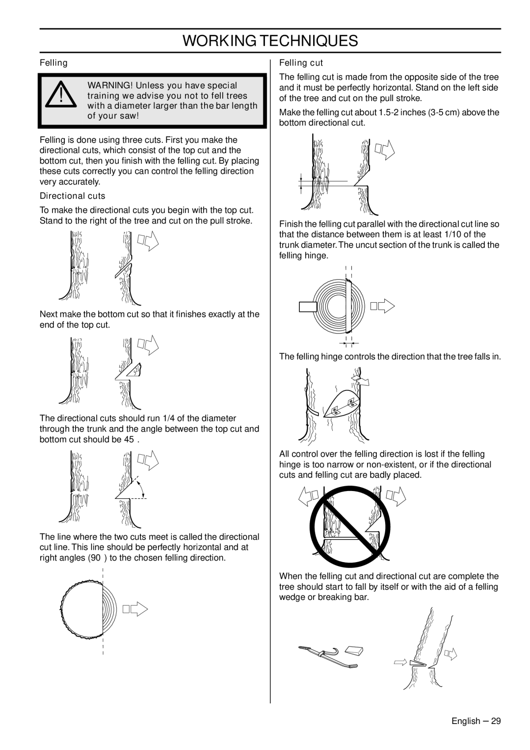 Husqvarna 1150902-95 manual Directional cuts, Felling cut 