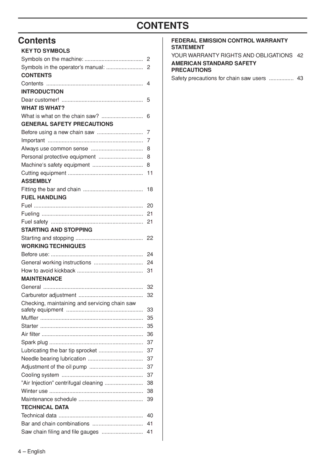 Husqvarna 1150902-95 manual Contents 