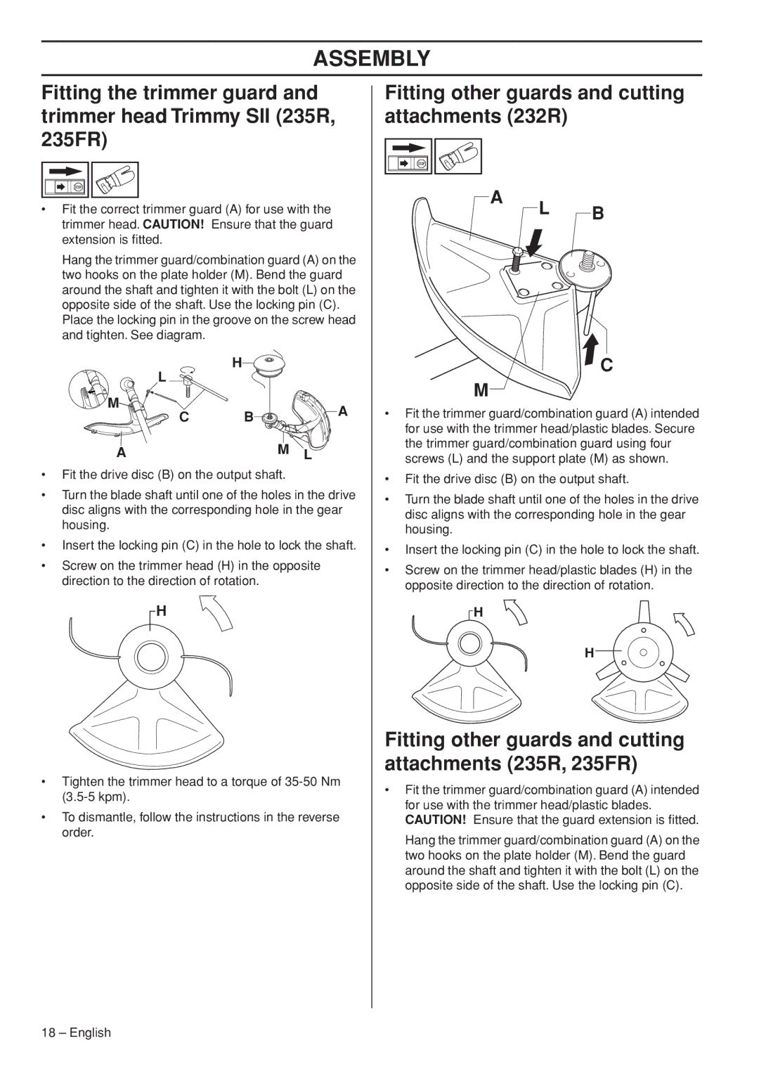 Husqvarna 1151187-95 manual Fitting other guards and cutting attachments 235R, 235FR, Am L 