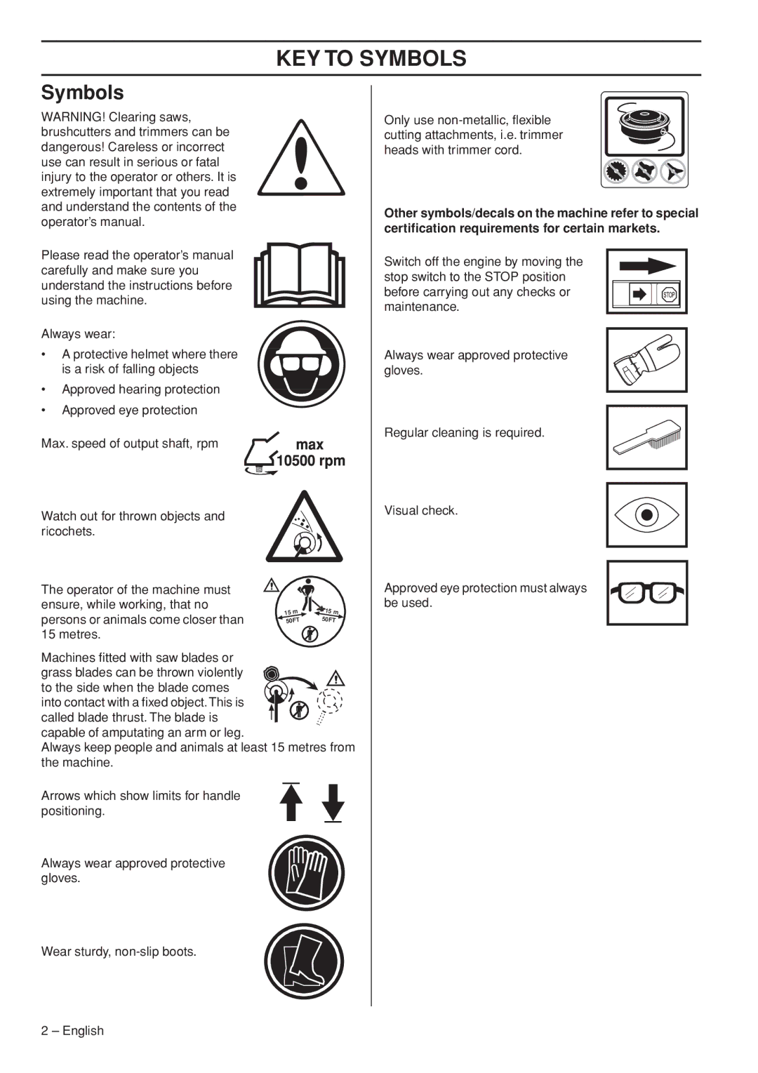 Husqvarna 1151187-95 manual KEY to Symbols, Operator of the machine must Ensure, while working, that no 