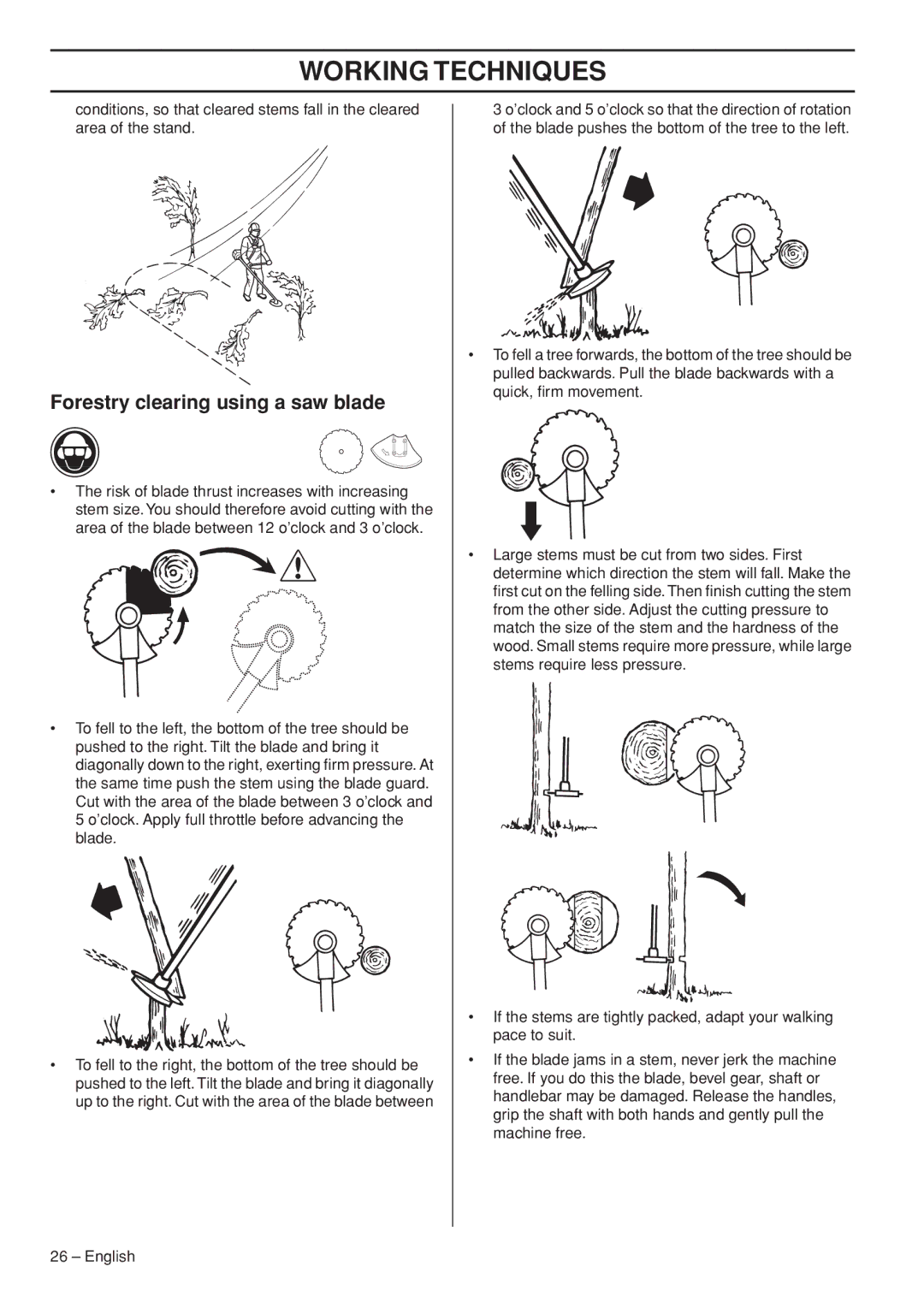 Husqvarna 1151187-95 manual Forestry clearing using a saw blade 