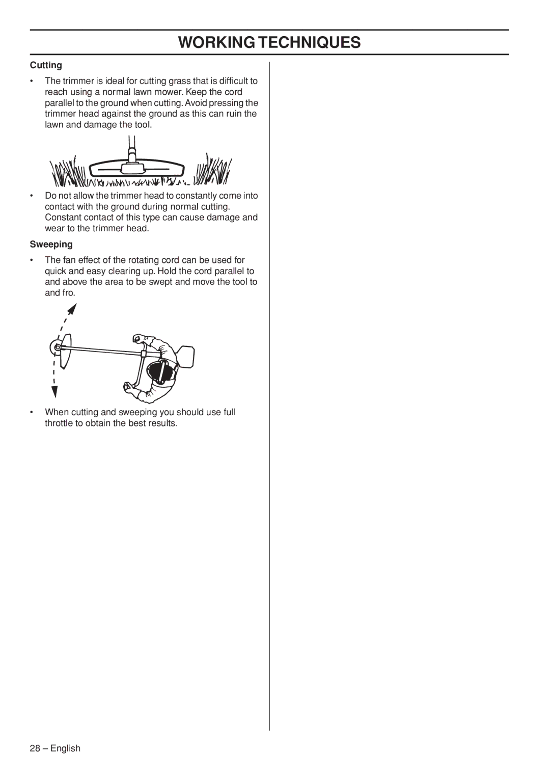 Husqvarna 1151187-95 manual Cutting, Sweeping 