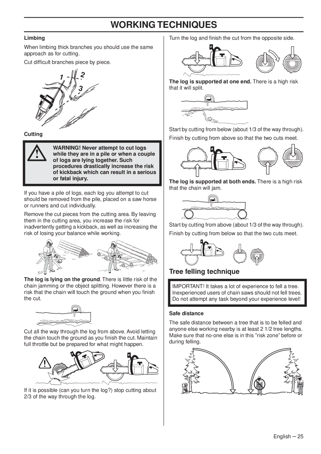 Husqvarna 1151338-95 manual Tree felling technique 