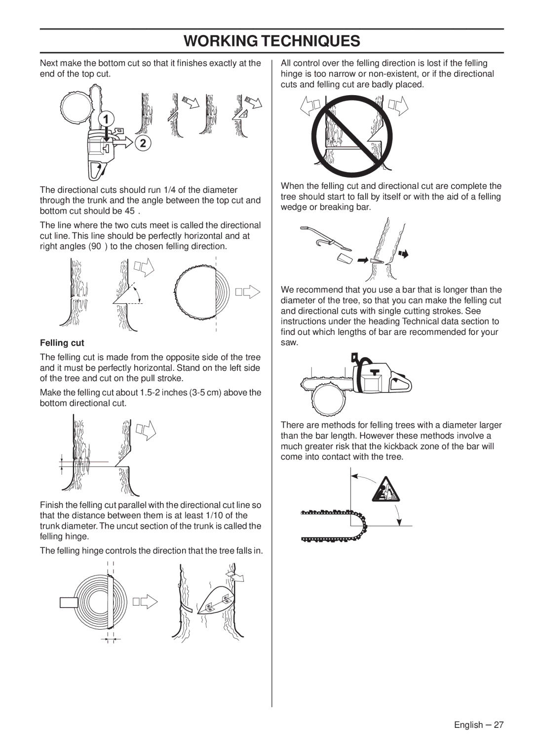 Husqvarna 1151338-95 manual Felling cut 