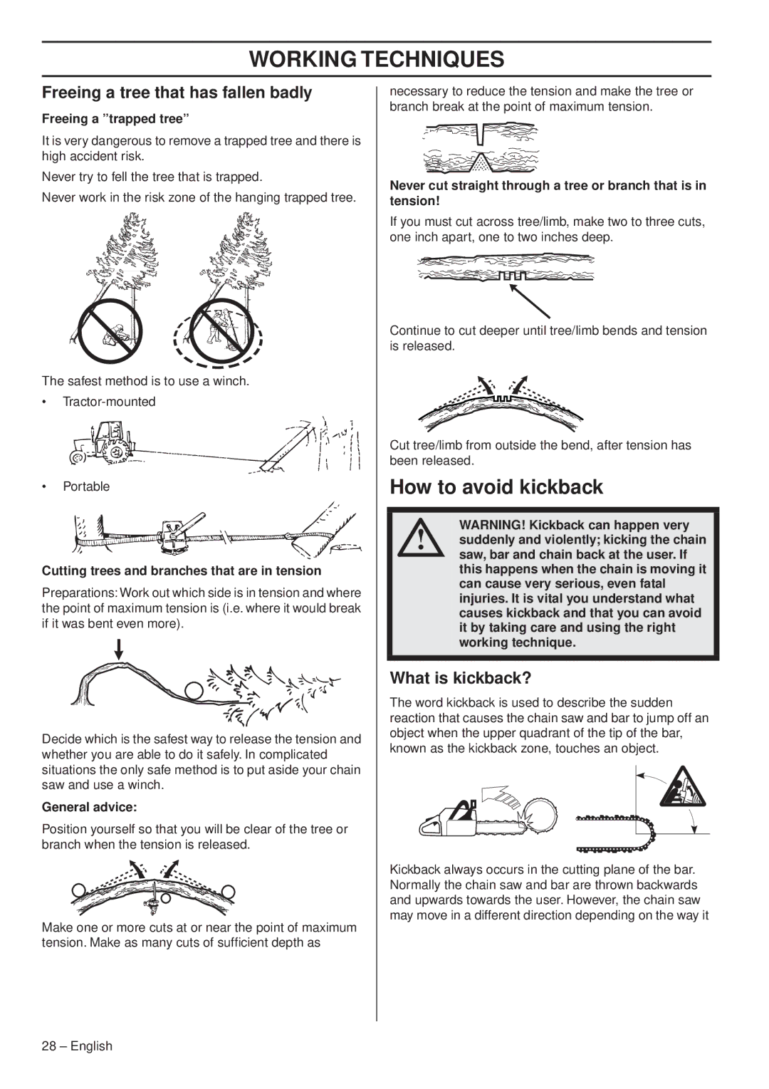 Husqvarna 1151338-95 manual How to avoid kickback, Freeing a tree that has fallen badly, What is kickback? 