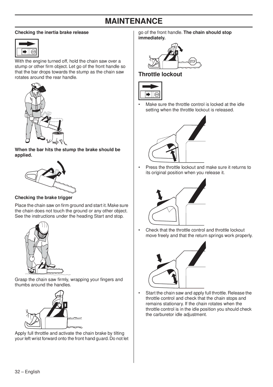 Husqvarna 1151338-95 manual Checking the inertia brake release, Immediately 