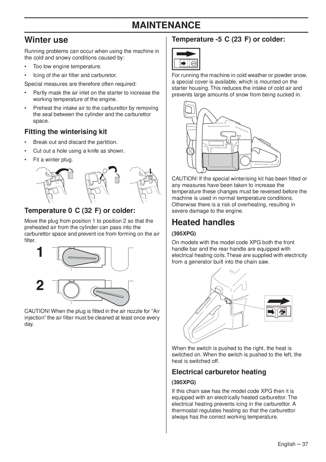 Husqvarna 1151338-95 manual Winter use, Heated handles 