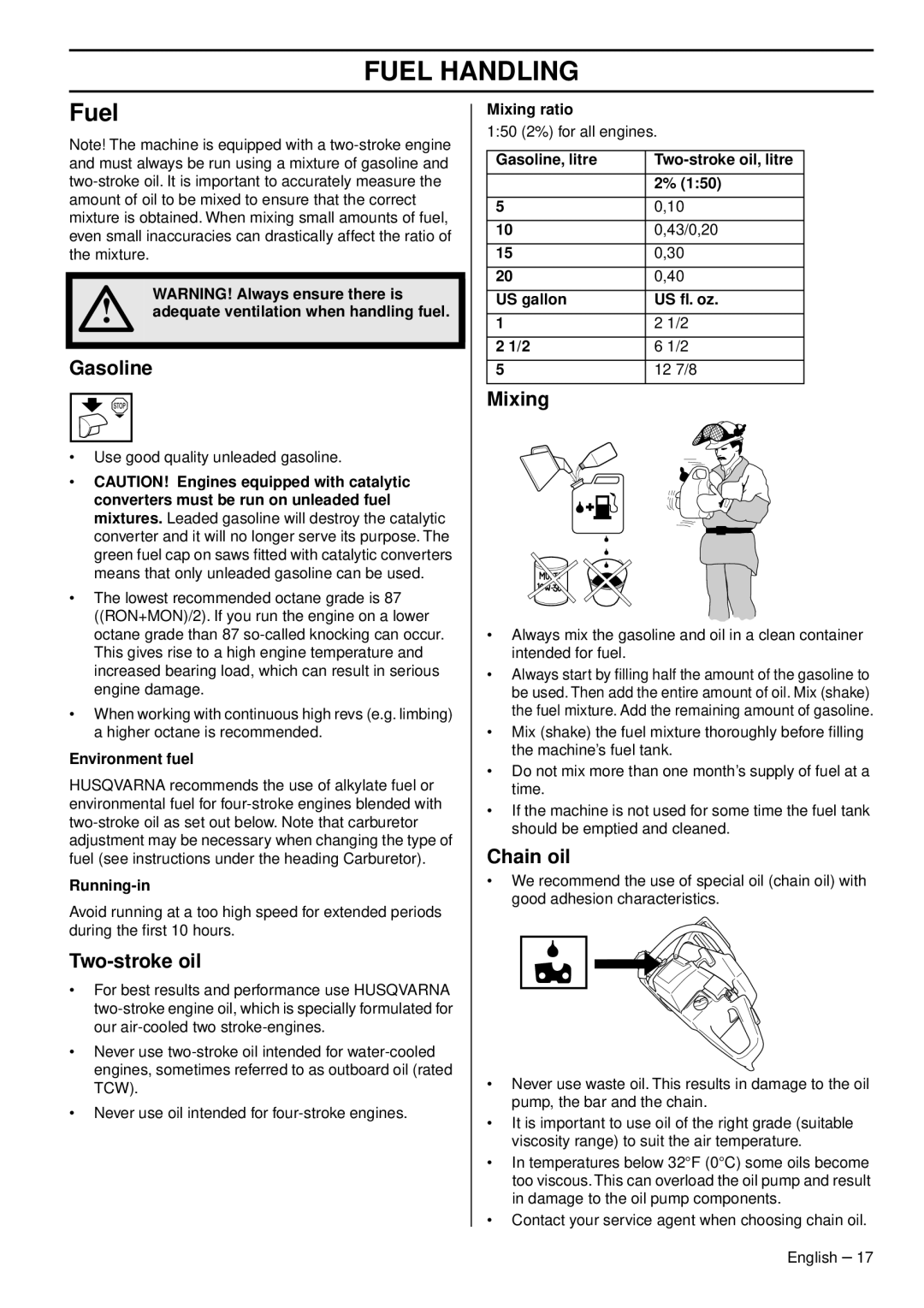 Husqvarna 1151470-95 manual Fuel Handling 