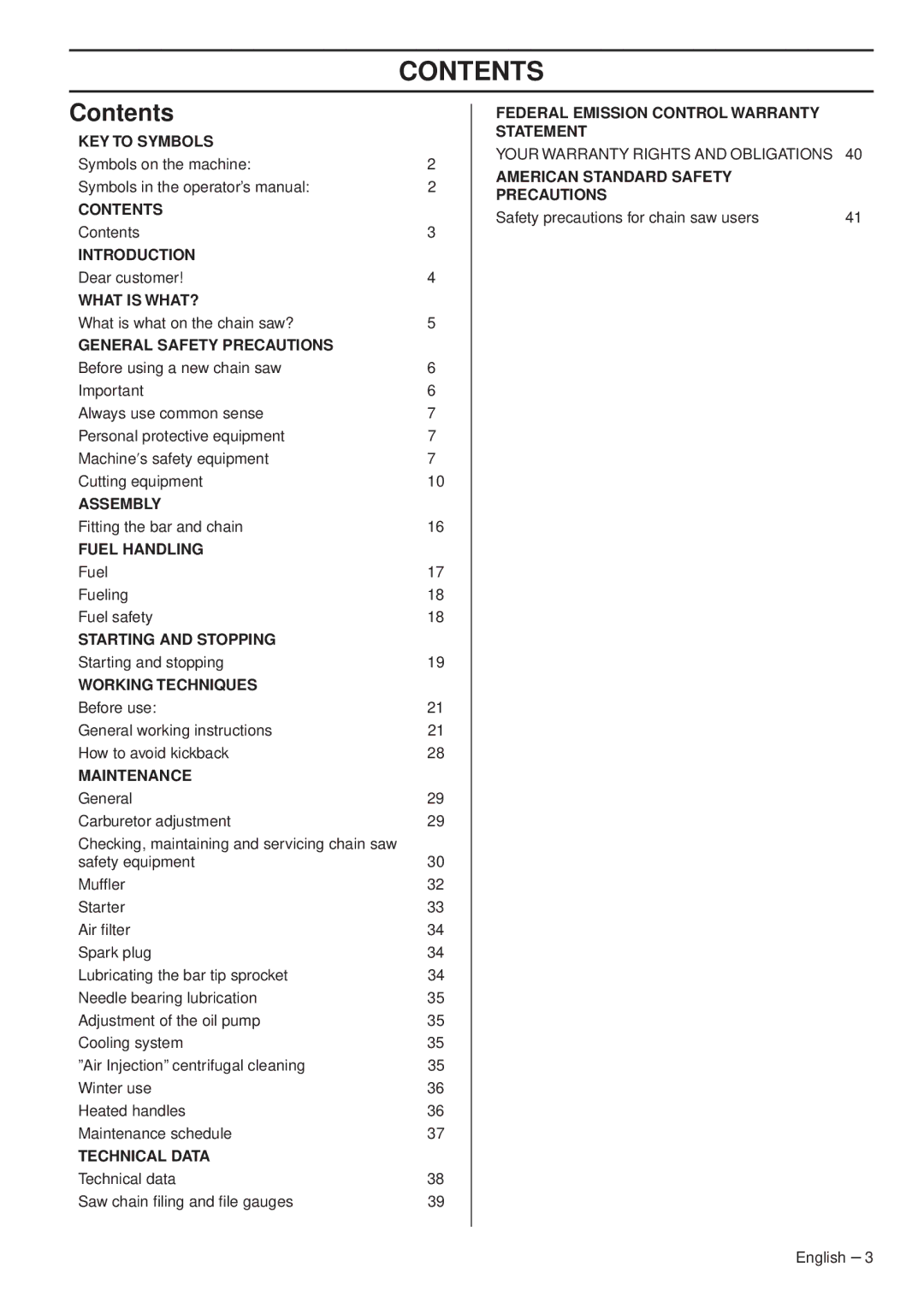 Husqvarna 1151470-95 manual Contents 