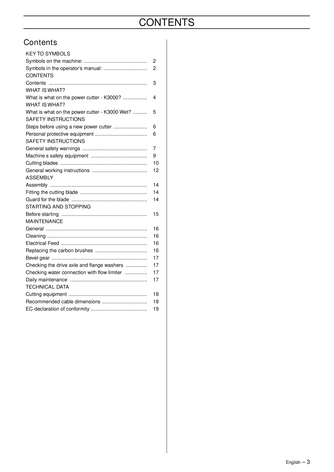 Husqvarna 1152450-26 manual Contents 