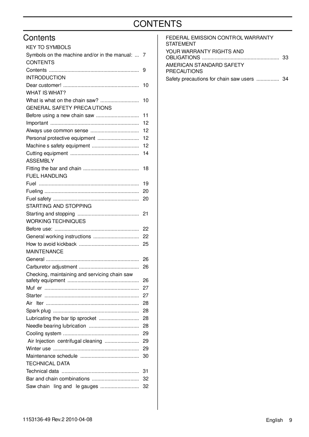 Husqvarna 1153136-49 manuel dutilisation Contents 