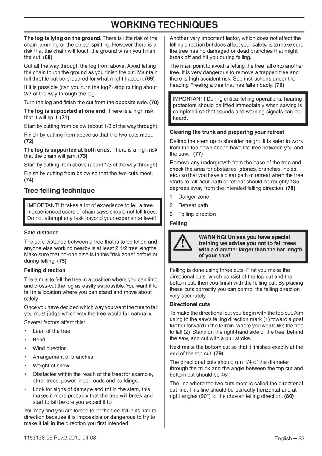 Husqvarna 1153136-95 manual Tree felling technique, Safe distance, Felling direction, Directional cuts 
