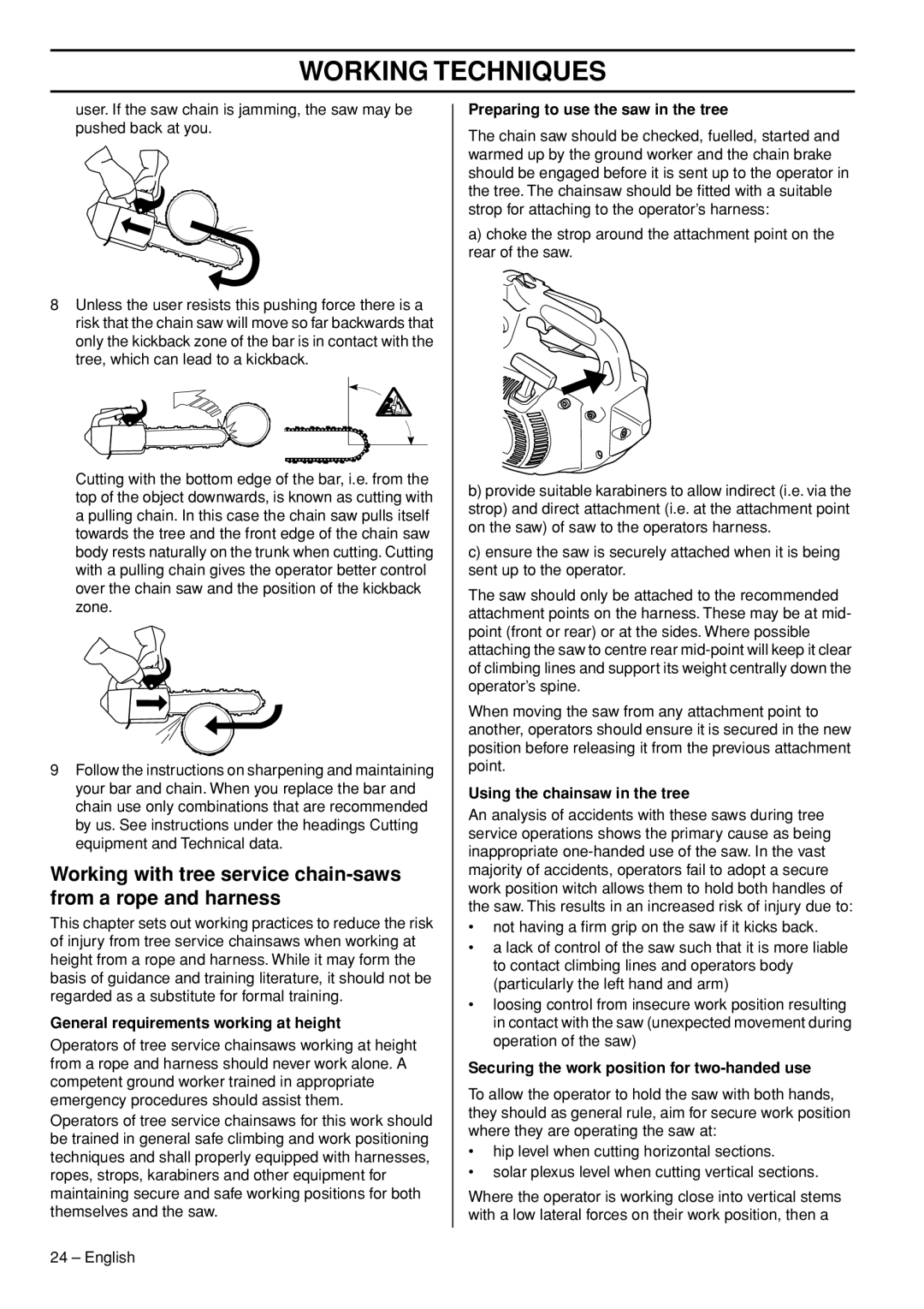 Husqvarna 1153158-95 manual General requirements working at height, Preparing to use the saw in the tree 