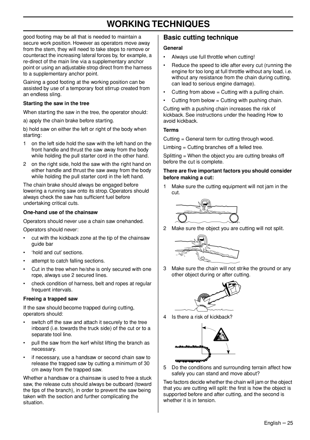 Husqvarna 1153158-95 manual Basic cutting technique 