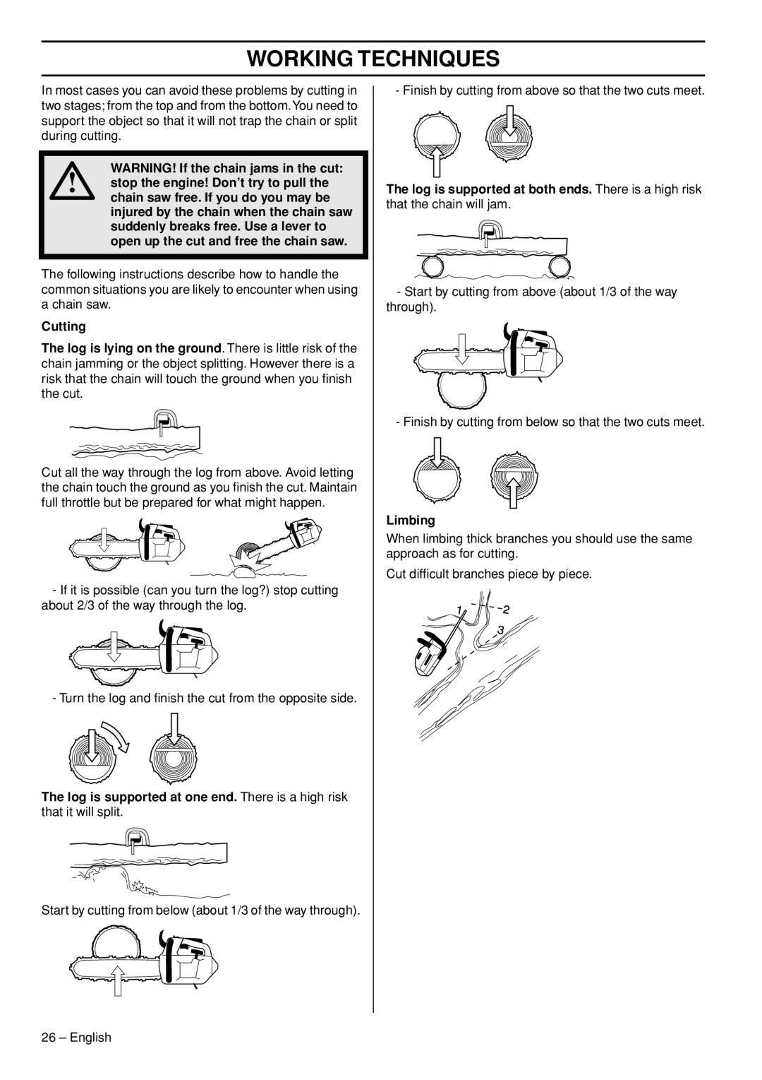 Husqvarna 1153158-95 manual Limbing 