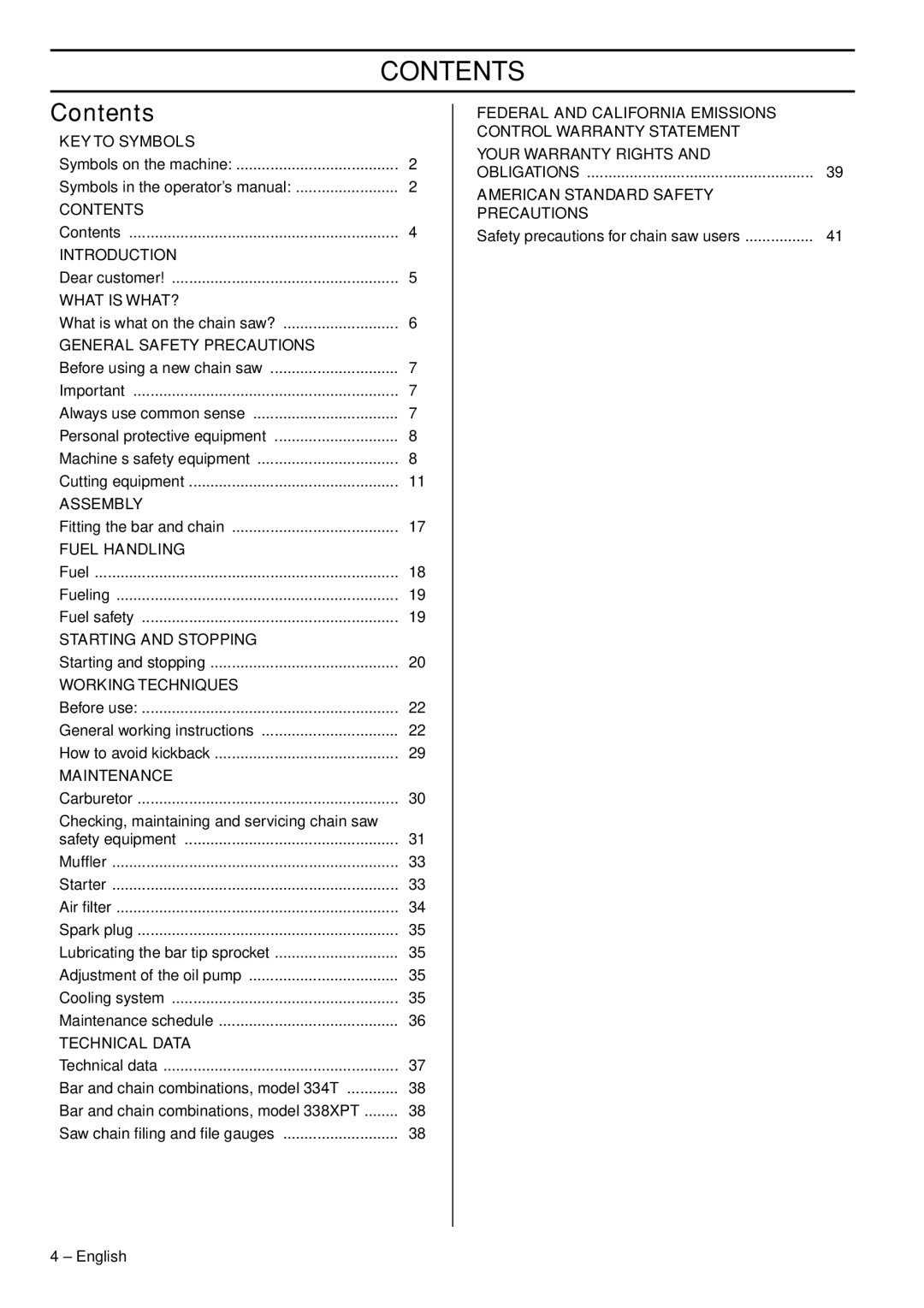 Husqvarna 1153158-95 manual Contents 