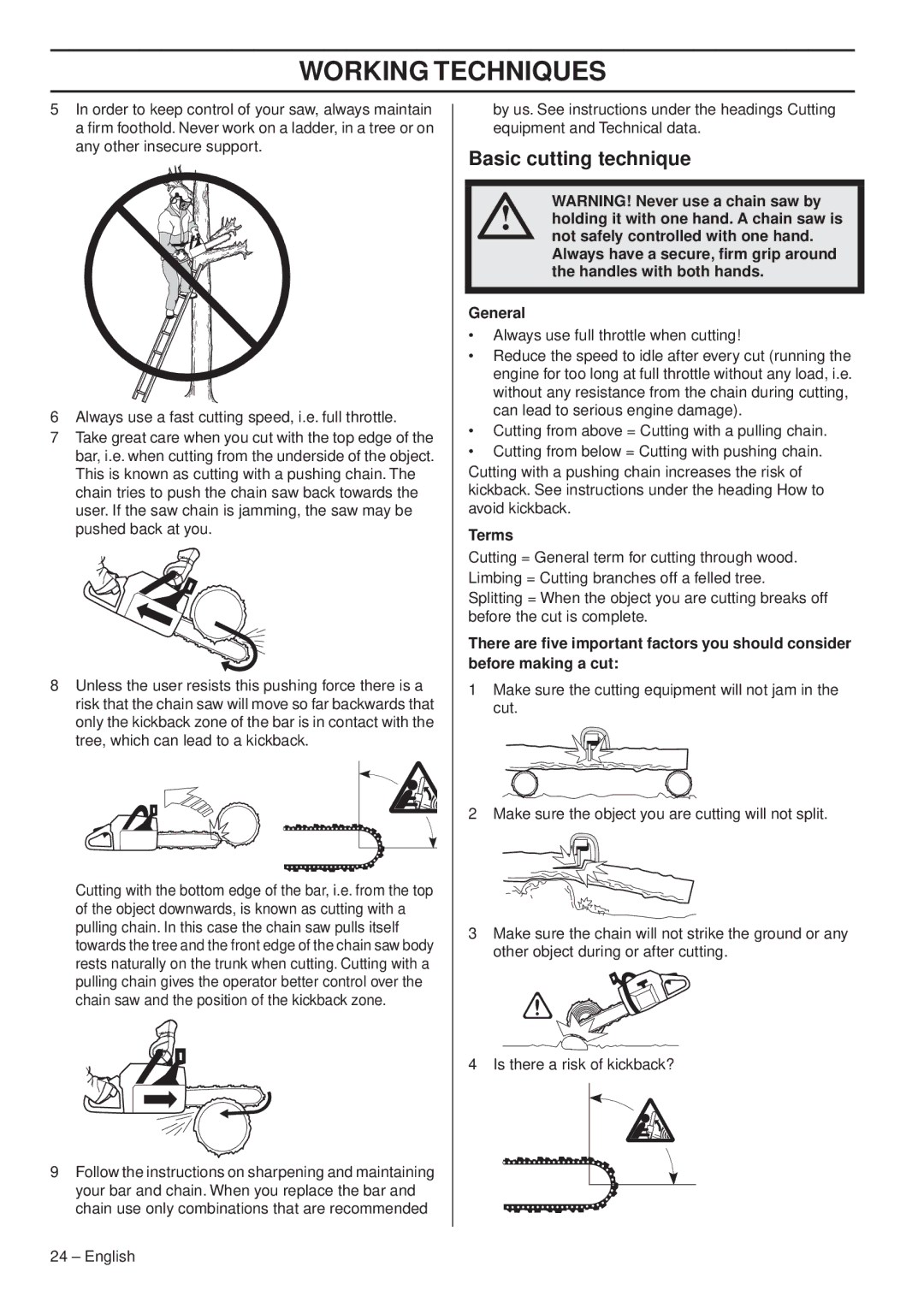 Husqvarna 1153163-95 manual Basic cutting technique, Terms 