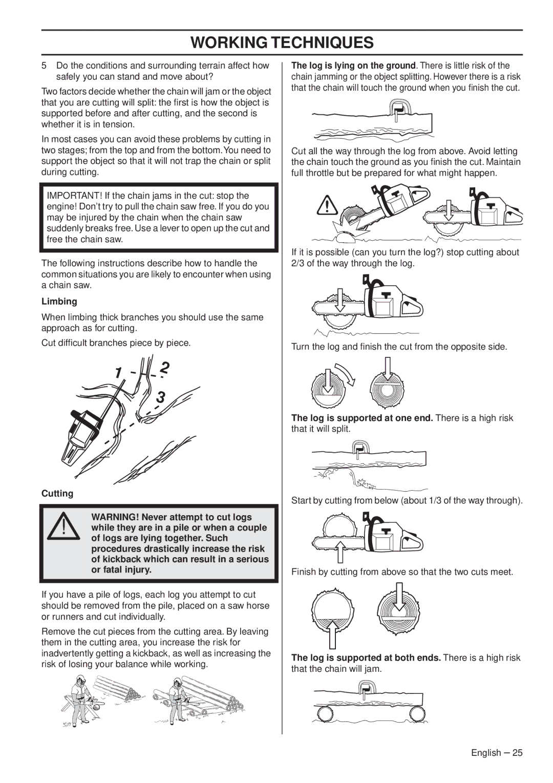 Husqvarna 1153163-95 manual Limbing 