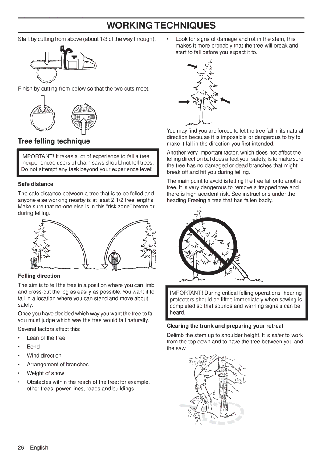 Husqvarna 1153163-95 manual Tree felling technique, Safe distance, Felling direction 