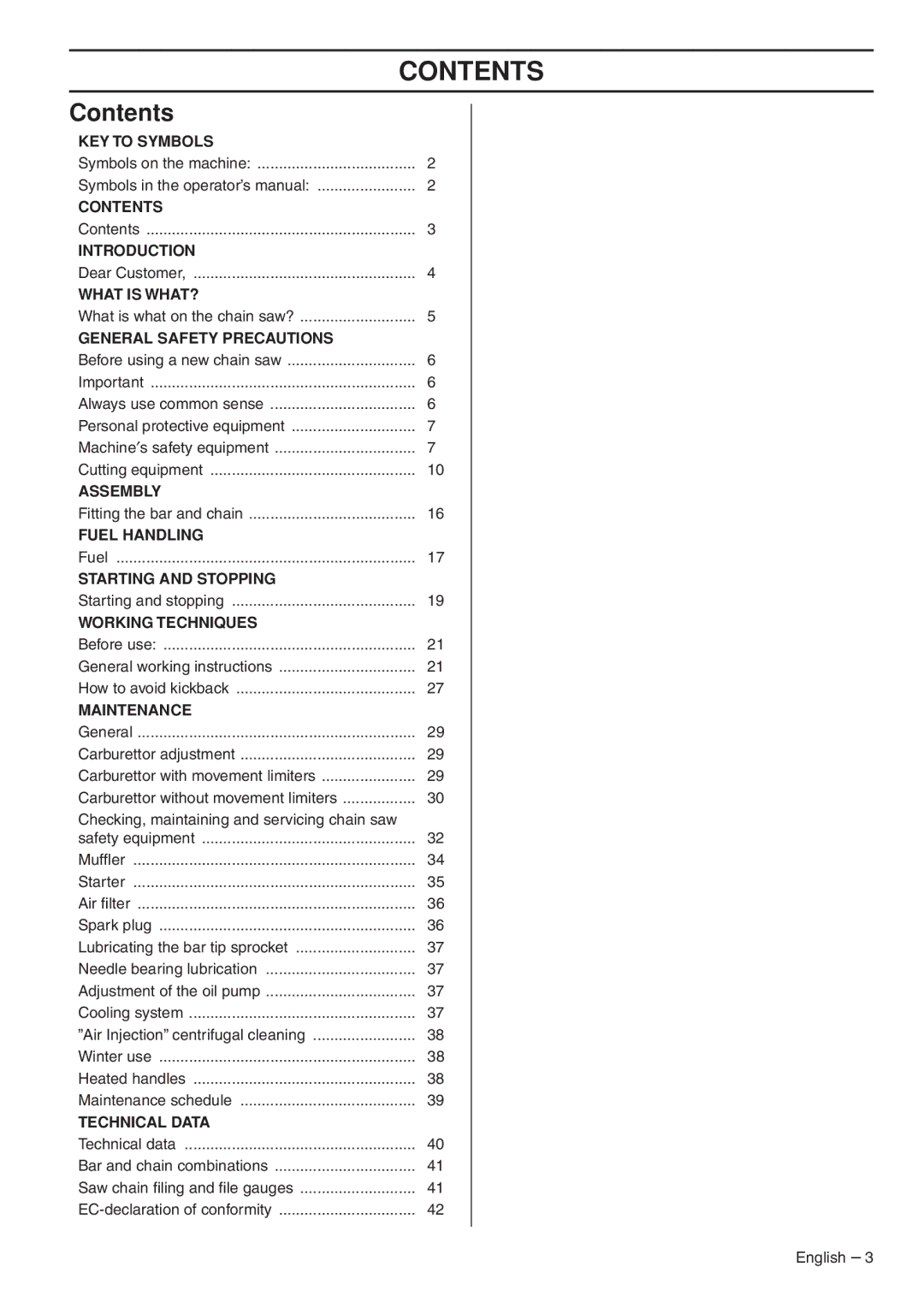 Husqvarna 1153176-26 manual Contents 