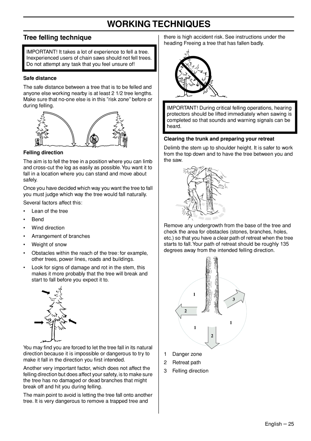 Husqvarna 1153177-26 manual Tree felling technique, Safe distance, Felling direction 