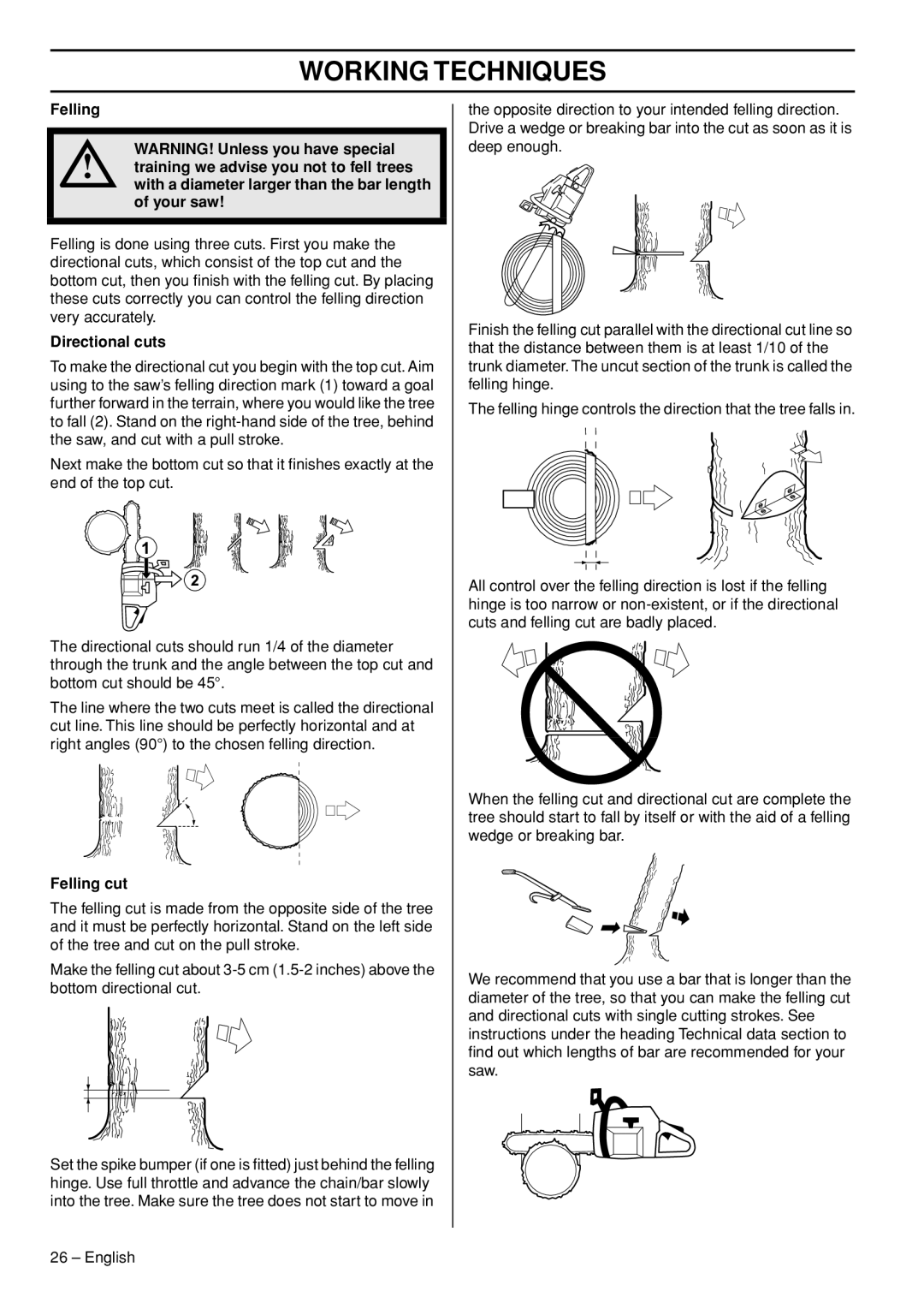 Husqvarna 1153177-26 manual Directional cuts, Felling cut 