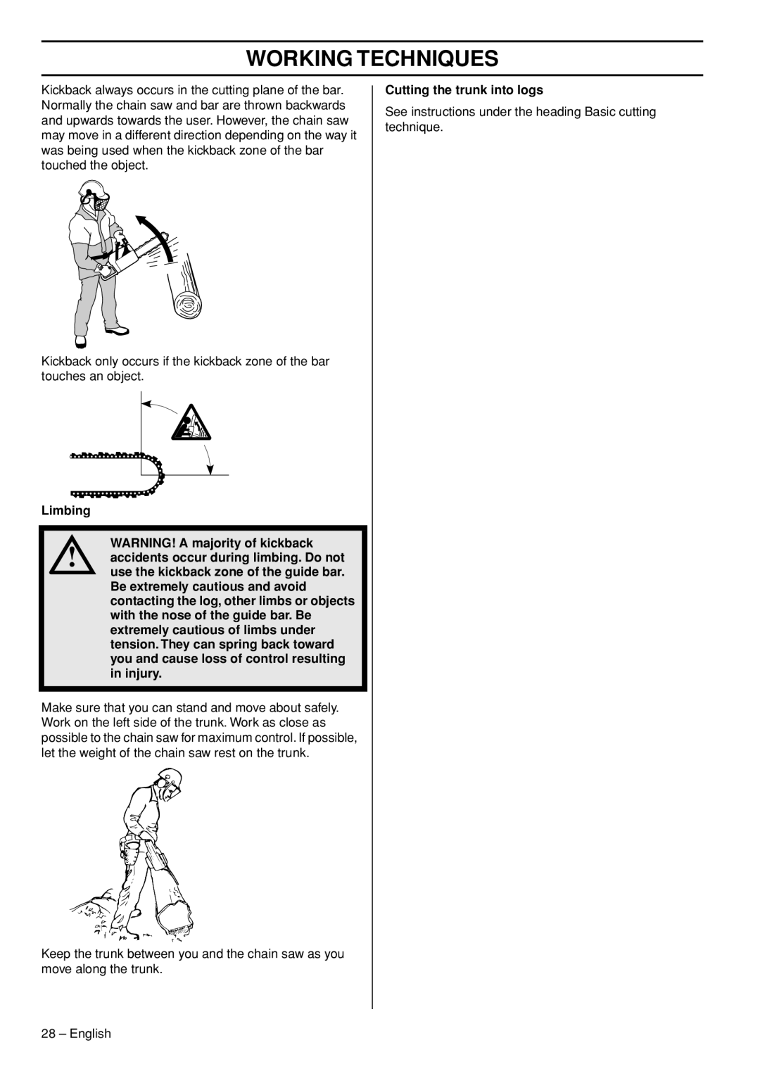 Husqvarna 1153177-26 manual Cutting the trunk into logs 