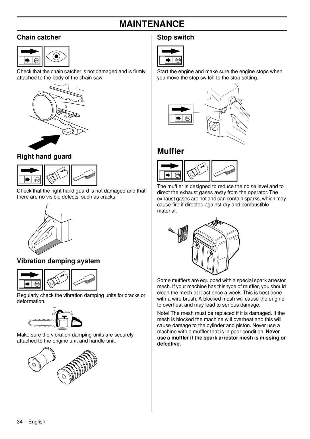 Husqvarna 1153177-26 manual Mufﬂer, Chain catcher 