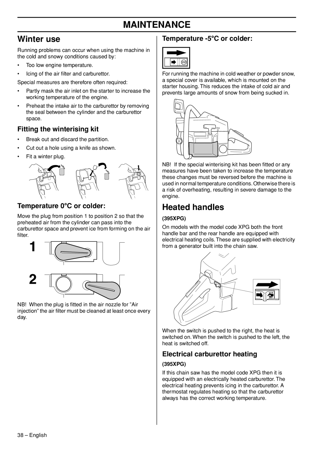 Husqvarna 1153177-26 manual Winter use, Heated handles 