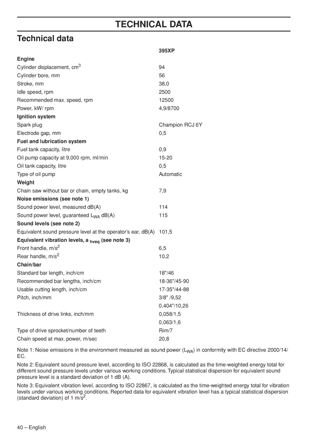 Husqvarna 1153177-26 manual Technical Data, Technical data 