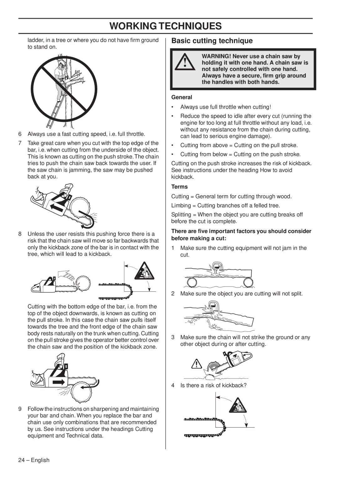 Husqvarna 1153179-26 manual Basic cutting technique, Terms 