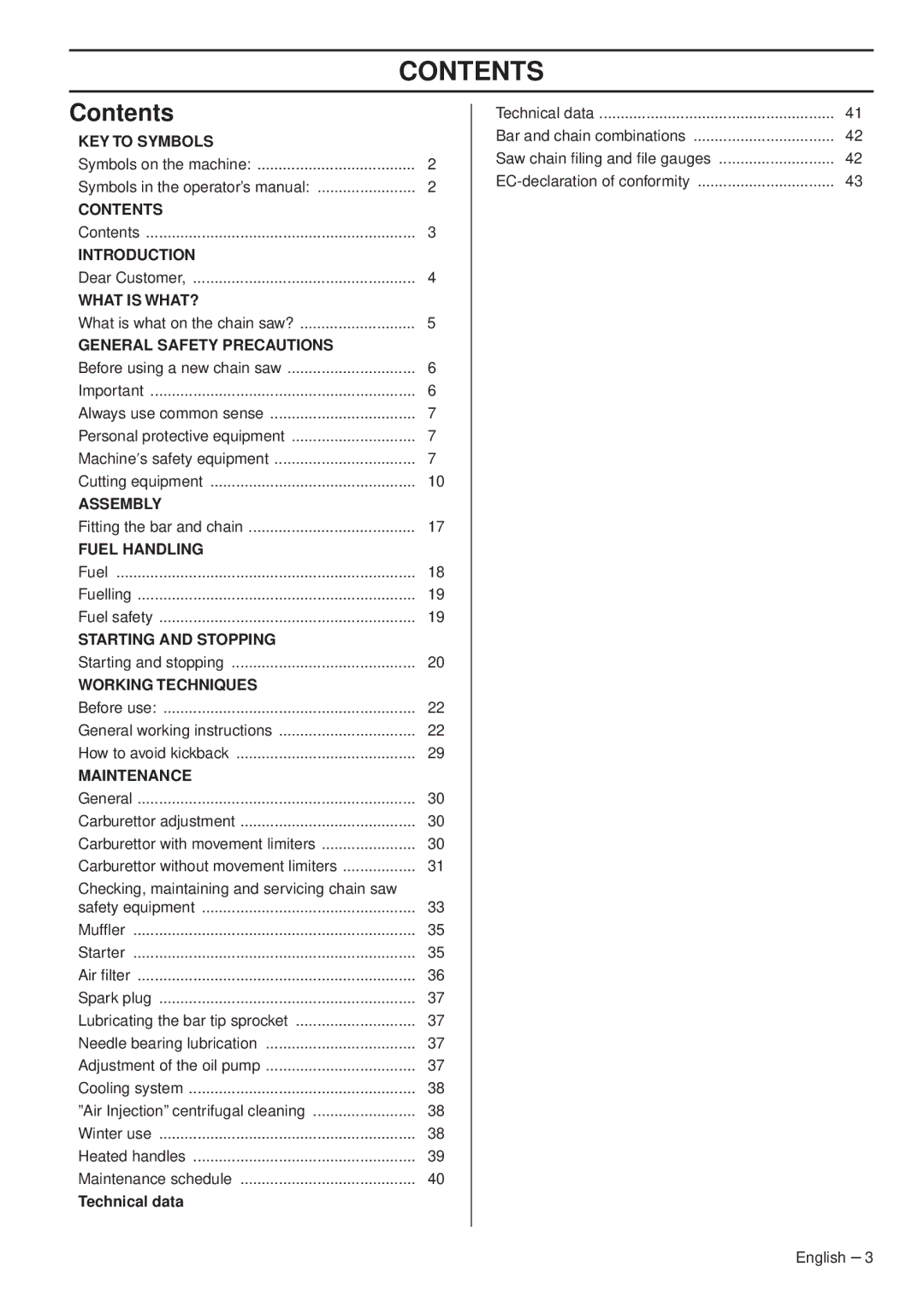 Husqvarna 1153179-26 manual Contents 