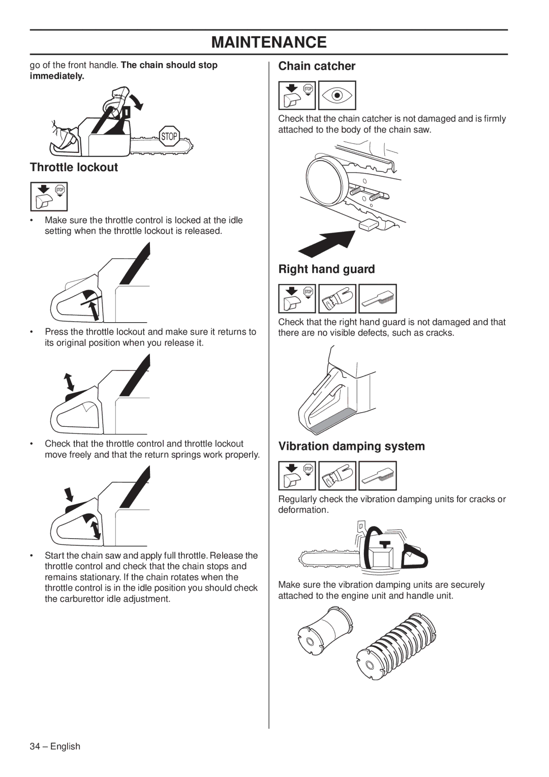 Husqvarna 1153179-26 manual Throttle lockout, Immediately 