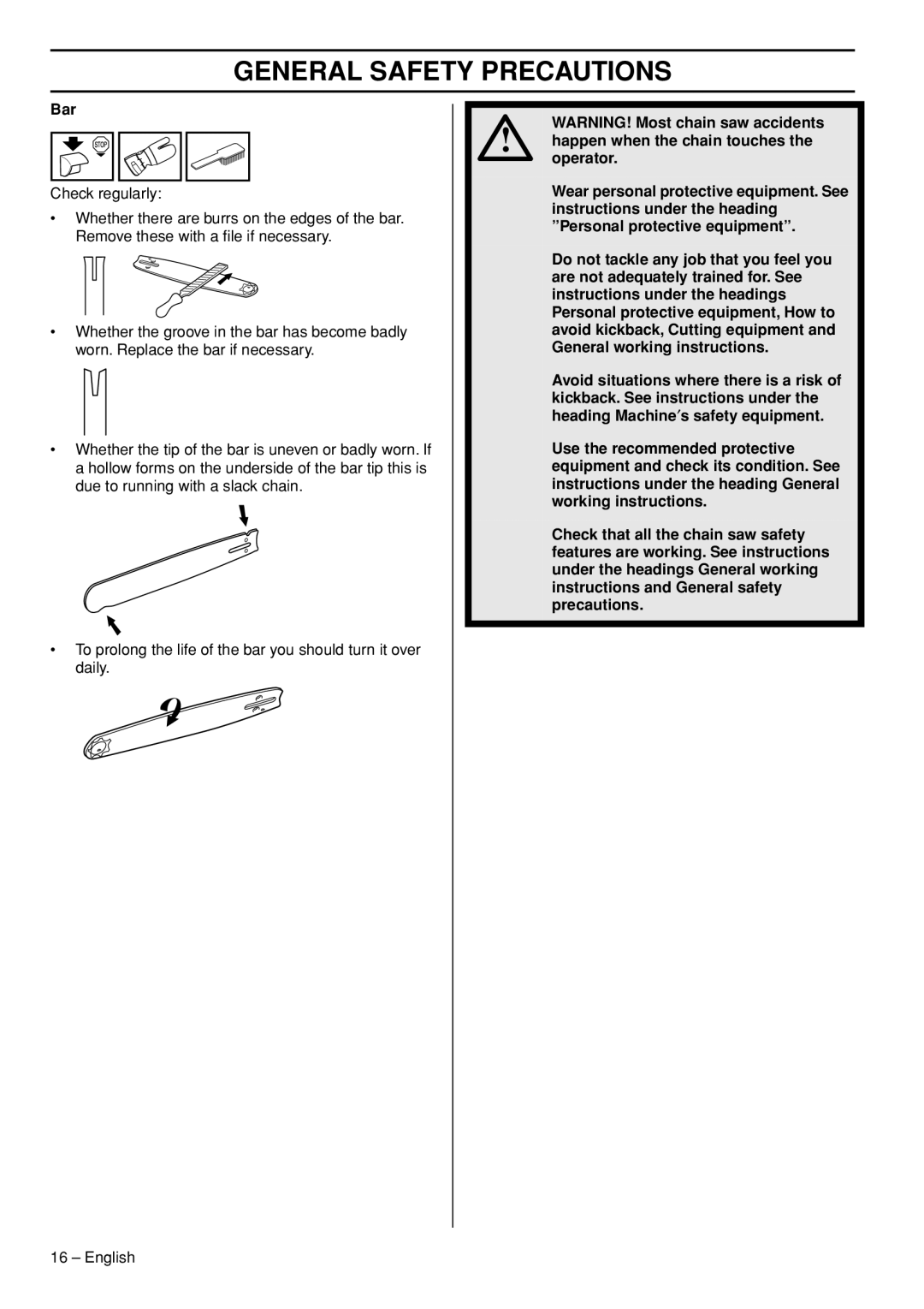 Husqvarna 1153181-26 manual Bar 