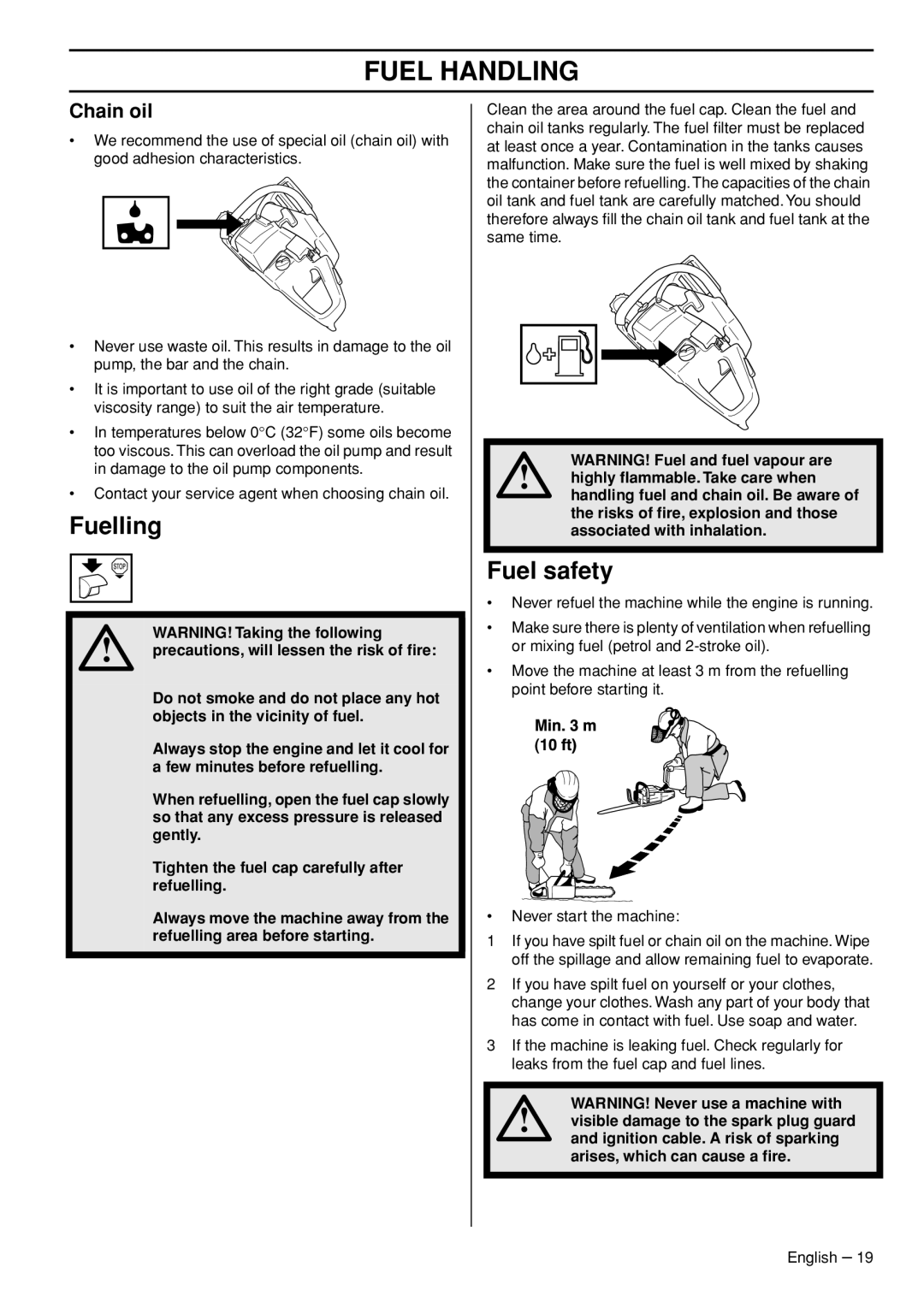 Husqvarna 1153181-26 manual Fuelling, Fuel safety, Chain oil 