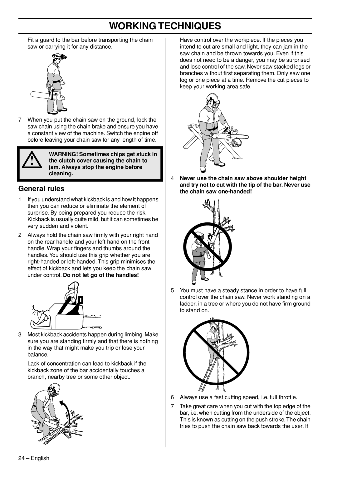 Husqvarna 1153181-26 manual General rules, Jam. Always stop the engine before cleaning 