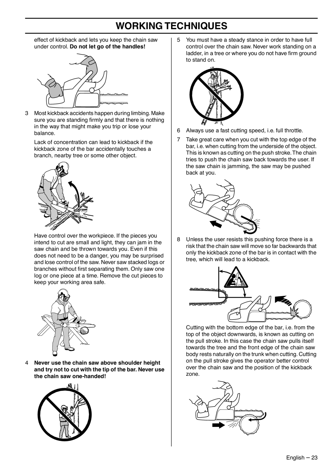 Husqvarna 1153183-26 manual Working Techniques 