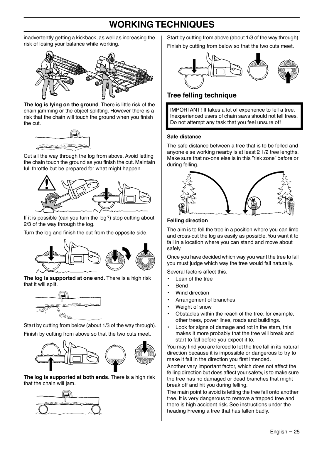 Husqvarna 1153183-26 manual Tree felling technique, Safe distance, Felling direction 